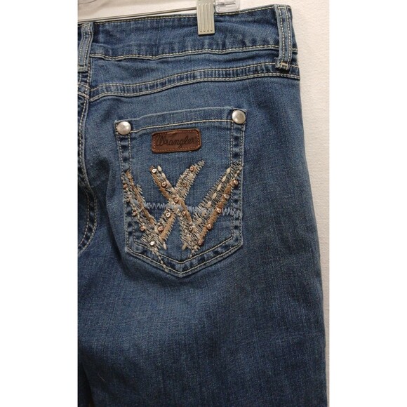 Wrangler Womens Stretch Bootcut Mid-Rise Jeans 07MWZ 9x34 Bling Embroidered Note - Picture 8 of 13